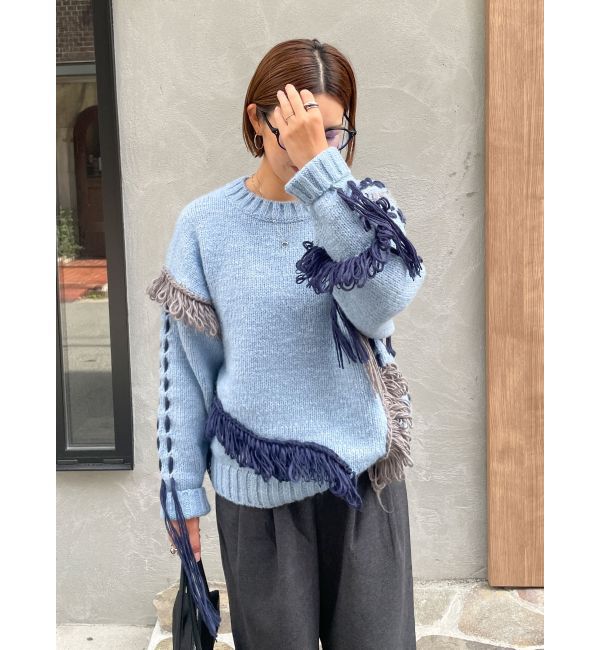 Ungrid「レースアップデザインルーズニット」|ニット・セーター|ブルー