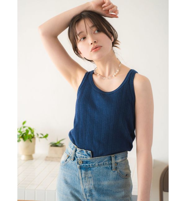 Ungrid「ランダムテレコタンクトップ」|タンクトップ|ネイビー