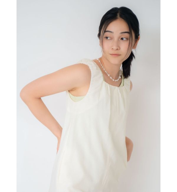 Ungrid「スクエアネックギャザーデザインロンパース」|オールインワン|