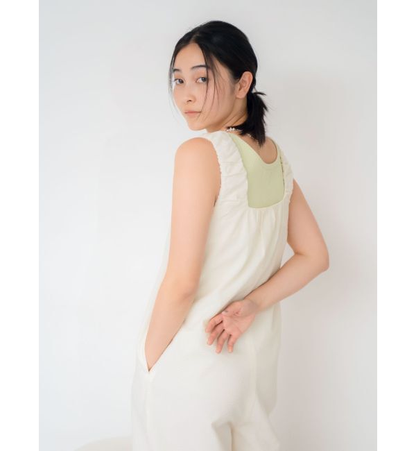 Ungrid「スクエアネックギャザーデザインロンパース」|オールインワン|
