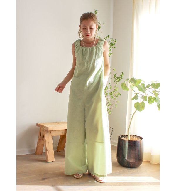 Ungrid「スクエアネックギャザーデザインロンパース」|オールインワン|