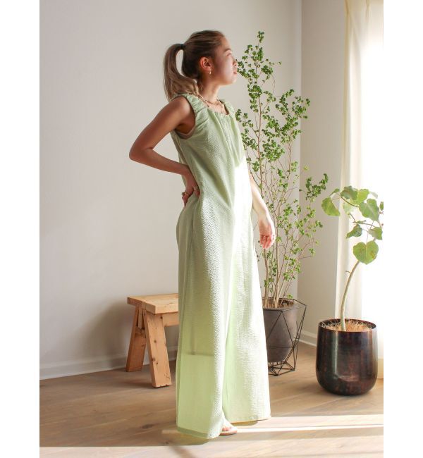 Ungrid「スクエアネックギャザーデザインロンパース」|オールインワン|