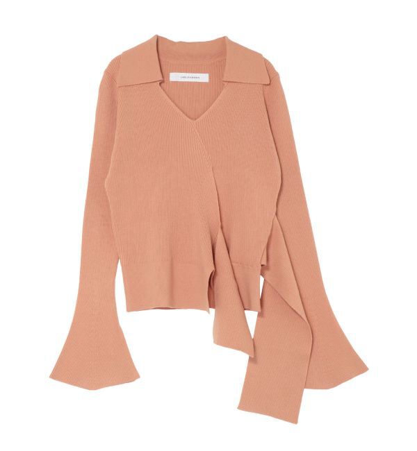 LAGUNAMOON「カシュクールウエストリボンニットトップス」|ニット・セーター|オレンジ