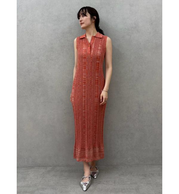 LAGUNAMOON「シャツカラーメランジニットワンピース」|ワンピース|オレンジ