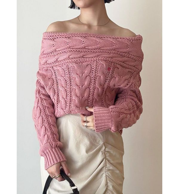 LAGUNAMOON「【POLO BCSコラボ】ケーブルオフショルニットプルオーバー」|ニット・セーター|ピンク