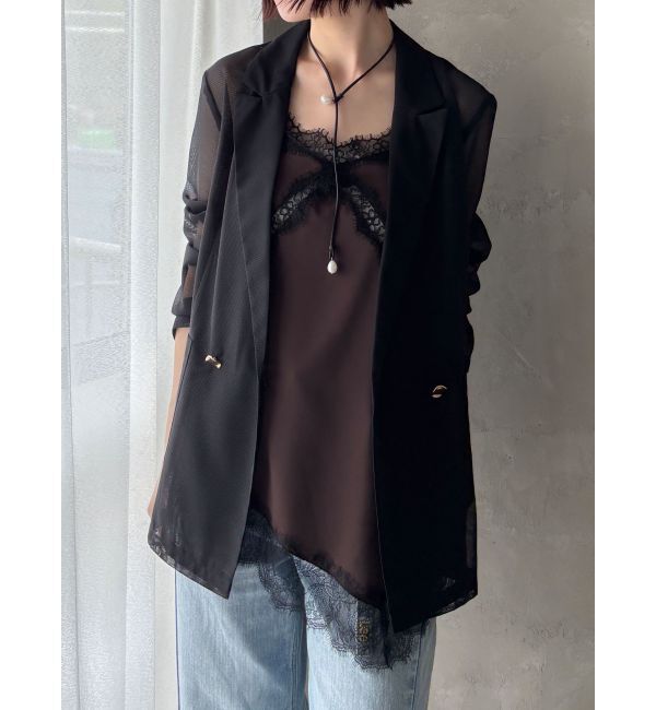 LAGUNAMOON「アシンメトリーレースサテンキャミソール」|キャミソール|