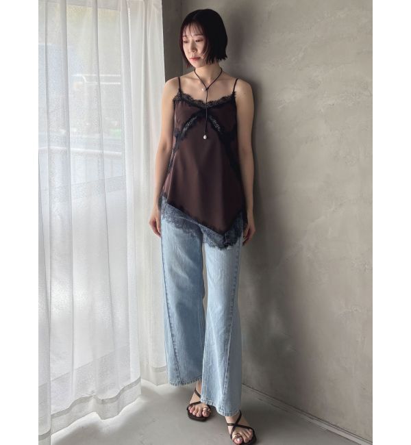 LAGUNAMOON「アシンメトリーレースサテンキャミソール」|キャミソール|