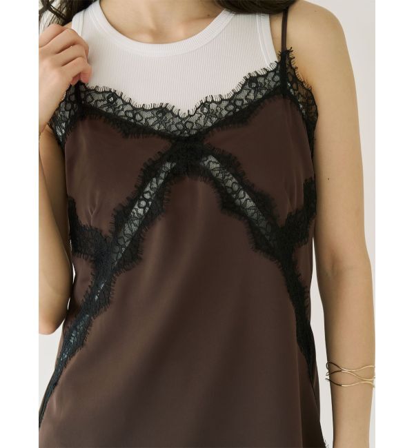 LAGUNAMOON「アシンメトリーレースサテンキャミソール」|キャミソール|