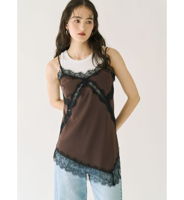 LAGUNAMOON「アシンメトリーレースサテンキャミソール」|キャミソール|ブラウン