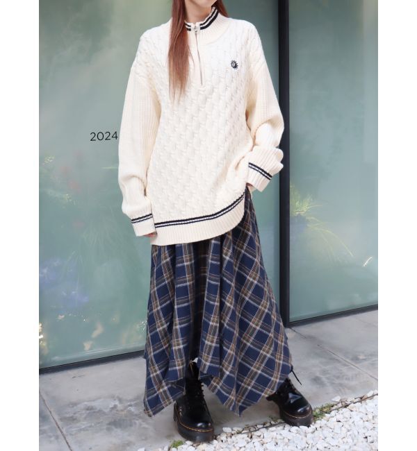 EVRIS「フェイクレザードッキングチェックロングワンピース」|ワンピース|