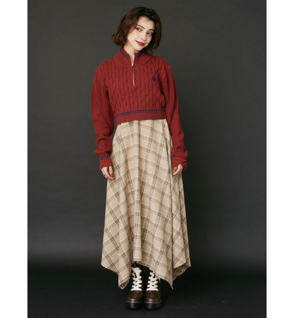 EVRIS「フェイクレザードッキングチェックロングワンピース」|ワンピース|