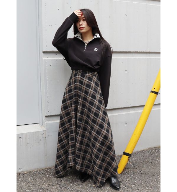EVRIS「フェイクレザードッキングチェックロングワンピース」|ワンピース|