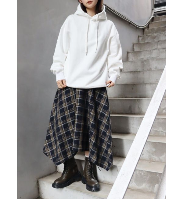 EVRIS「フェイクレザードッキングチェックロングワンピース」|ワンピース|