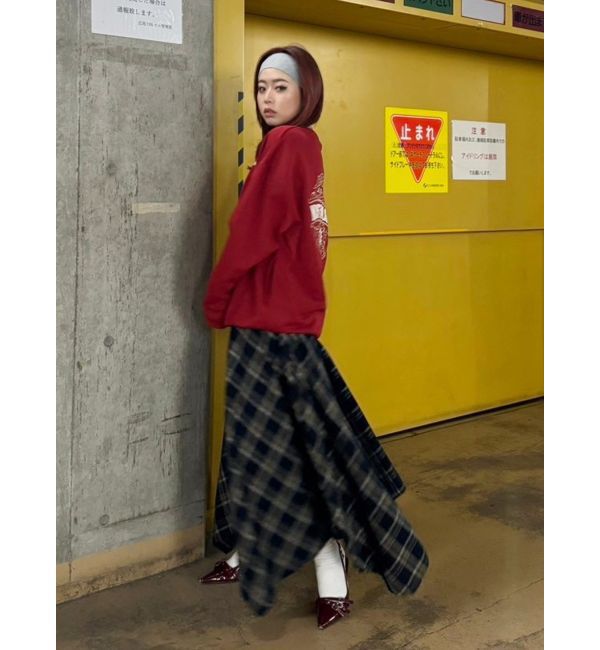 EVRIS「フェイクレザードッキングチェックロングワンピース」|ワンピース|