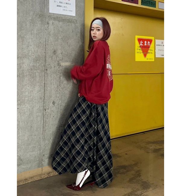 EVRIS「フェイクレザードッキングチェックロングワンピース」|ワンピース|