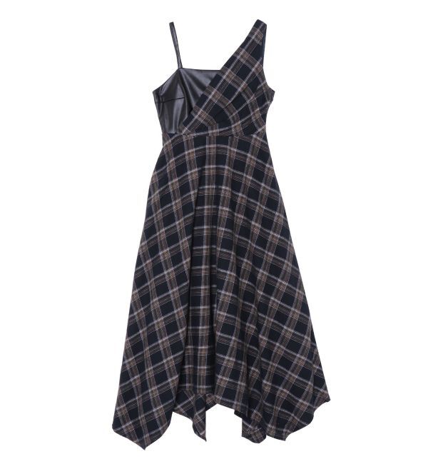EVRIS「フェイクレザードッキングチェックロングワンピース」|ワンピース|