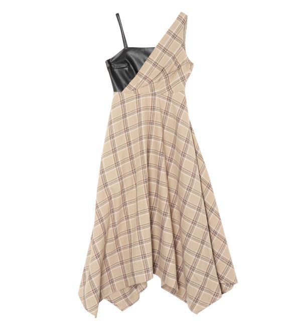 EVRIS「フェイクレザードッキングチェックロングワンピース」|ワンピース|