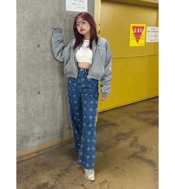 EVRIS「モノグラムシンプルワイドデニムパンツ」|デニム|