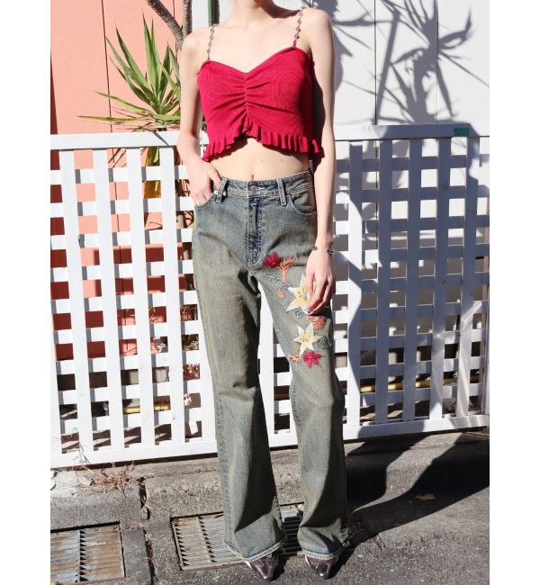 EVRIS「Embroideryフレアデニムパンツ」|デニム|