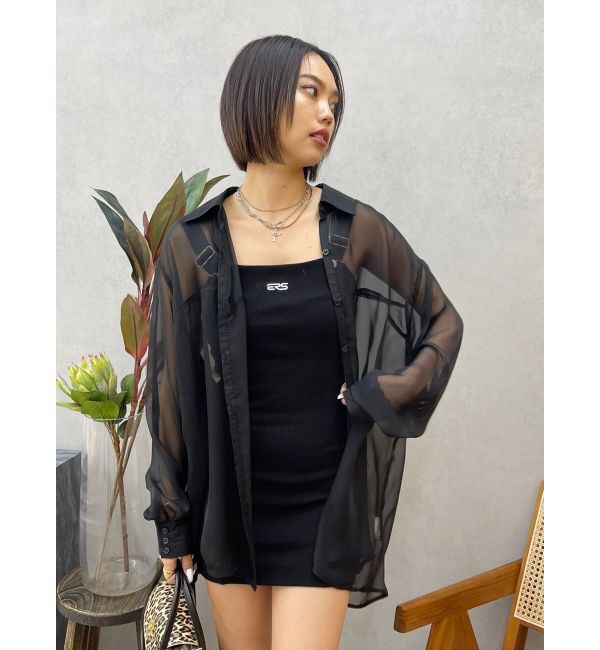 EVRIS「シアーオーバーサイズシャツ」|シャツ・ブラウス|ブラック