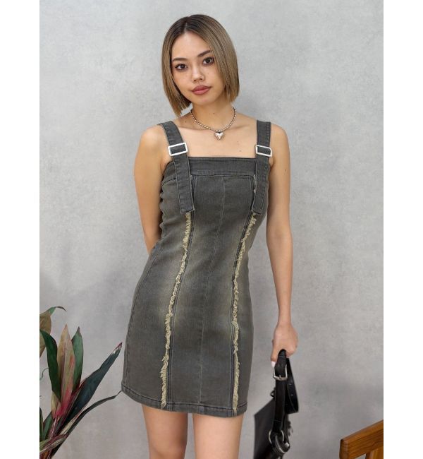 EVRIS「デニムフリンジジャンスカ」|ジャンパースカート|