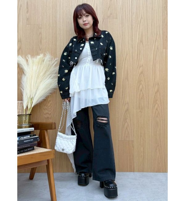 EVRIS「Embroideryデニムブルゾン【セットアップ着用可能】」|デニムジャケット|