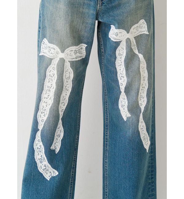 EVRIS「リボンレースワイドデニムパンツ」|デニム|