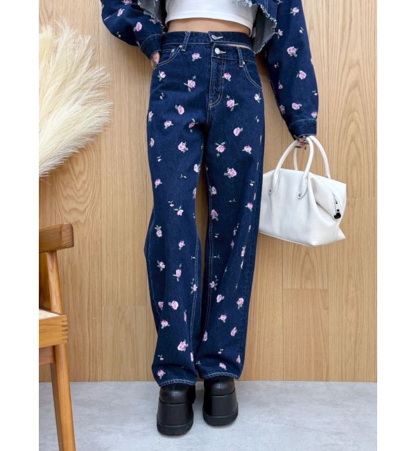 EVRIS「Embroideryカットアウトワイドデニムパンツ【セットアップ着用可能】」|デニム|