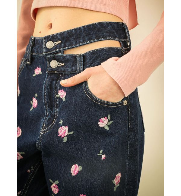 EVRIS「Embroideryカットアウトワイドデニムパンツ【セットアップ着用可能】」|デニム|