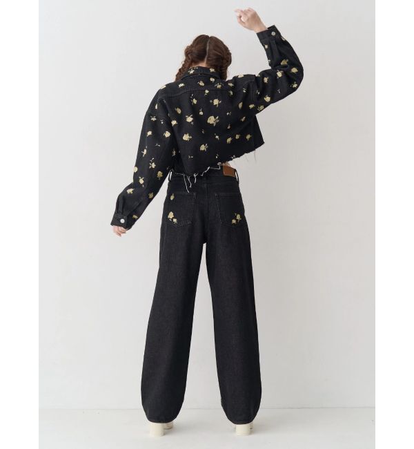 EVRIS「Embroideryカットアウトワイドデニムパンツ【セットアップ着用可能】」|デニム|