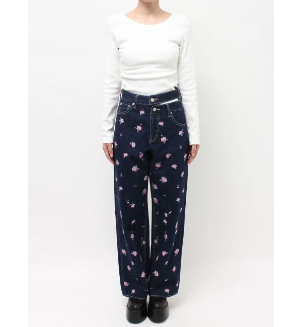 EVRIS「Embroideryカットアウトワイドデニムパンツ【セットアップ着用可能】」|デニム|