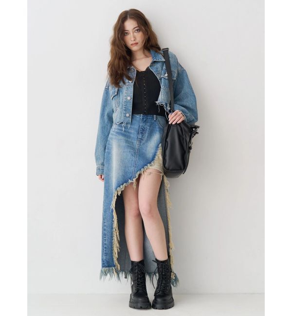 EVRIS「ヴィンテージライクカラーデニムブルゾン【セットアップ着用可能】」|デニムジャケット|