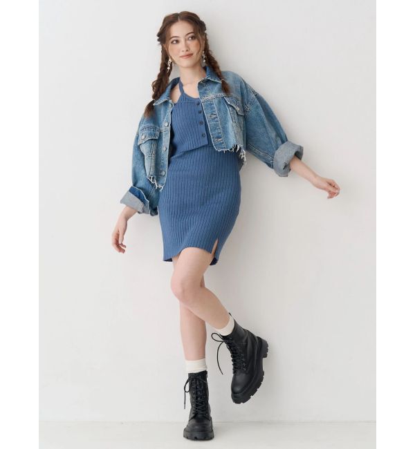 EVRIS「ヴィンテージライクカラーデニムブルゾン【セットアップ着用可能】」|デニムジャケット|