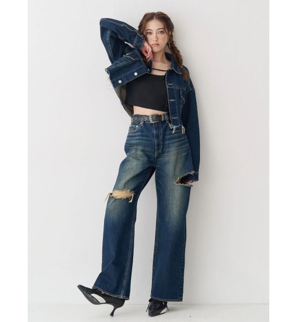 EVRIS「ヴィンテージライクカラーデニムブルゾン【セットアップ着用可能】」|デニムジャケット|