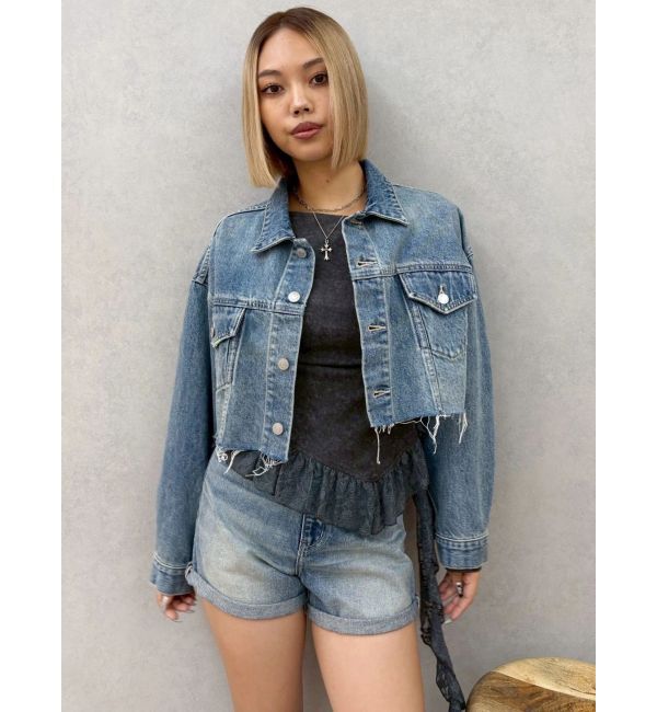 EVRIS「ヴィンテージライクカラーデニムブルゾン【セットアップ着用可能】」|デニムジャケット|