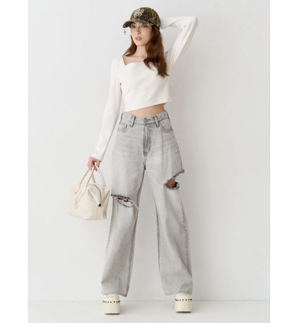 EVRIS「カットアウトワイドデニムパンツ【セットアップ着用可能】」|デニム|