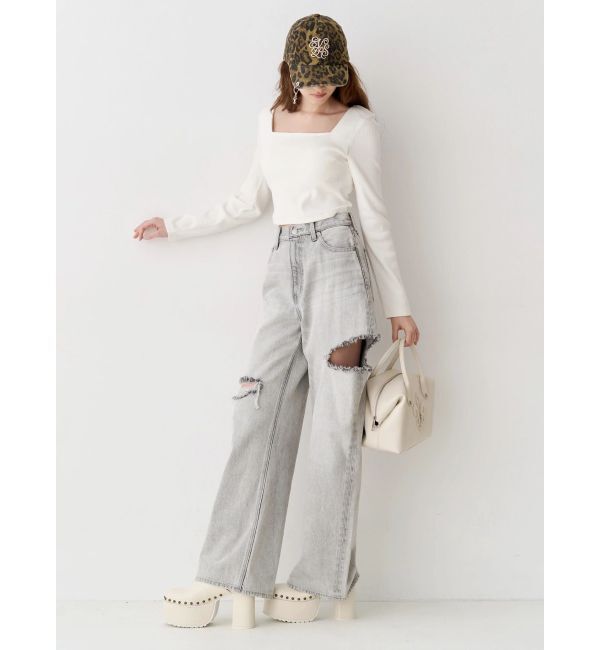 EVRIS「カットアウトワイドデニムパンツ【セットアップ着用可能】」|デニム|