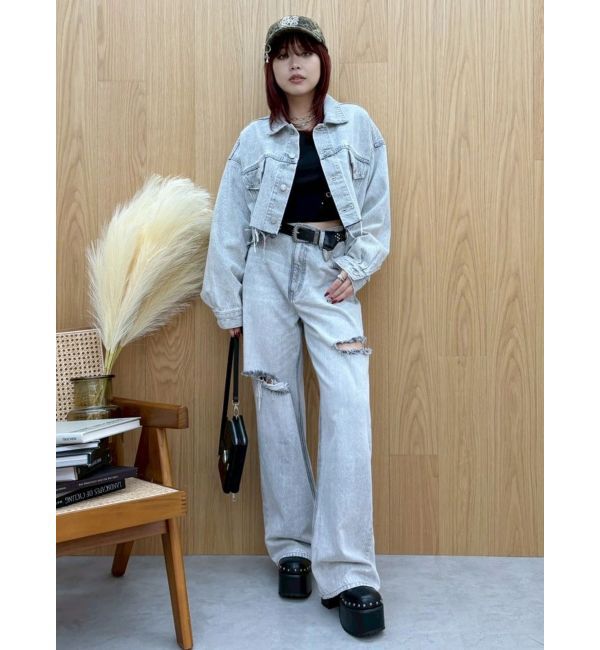 EVRIS「カットアウトワイドデニムパンツ【セットアップ着用可能】」|デニム|