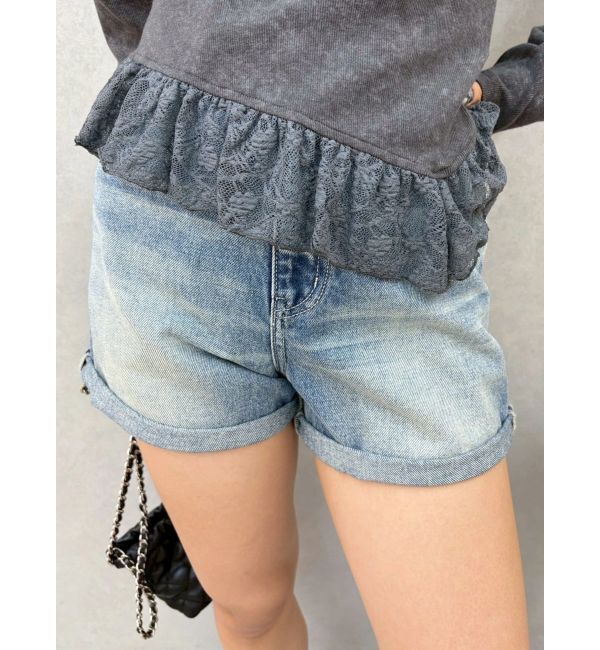 EVRIS「ヴィンテージライクカラーショートデニムパンツ【セットアップ着用可能】」|デニム|