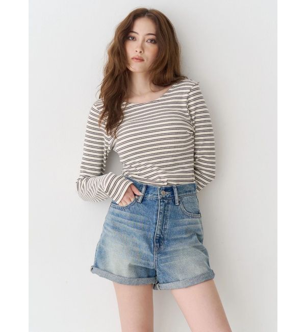 EVRIS「ヴィンテージライクカラーショートデニムパンツ【セットアップ着用可能】」|デニム|