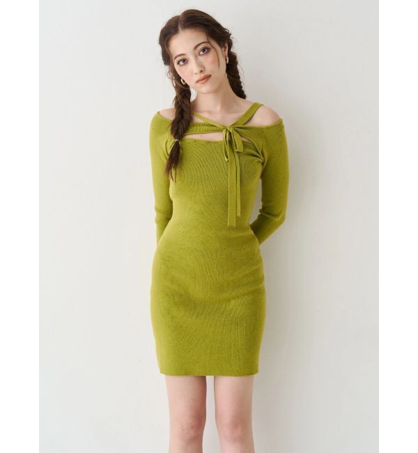 EVRIS「カットアウトニットミニワンピース」|ワンピース|