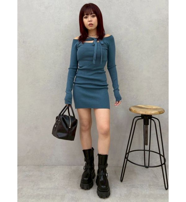 EVRIS「カットアウトニットミニワンピース」|ワンピース|