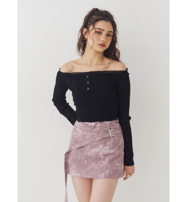EVRIS「レーストリミングオフショルニットトップス」|ニット・セーター|