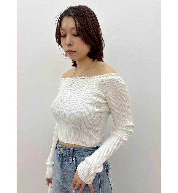 EVRIS「レーストリミングオフショルニットトップス」|ニット・セーター|