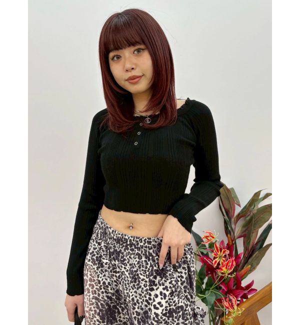 EVRIS「レーストリミングオフショルニットトップス」|ニット・セーター|