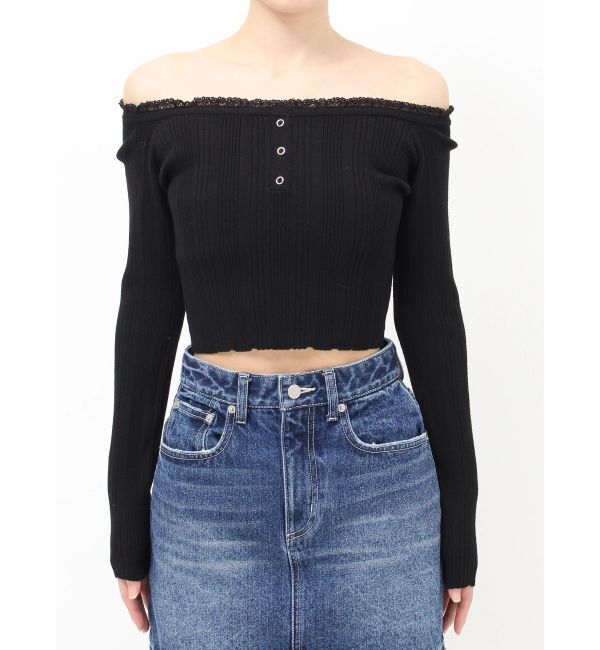 EVRIS「レーストリミングオフショルニットトップス」|ニット・セーター|