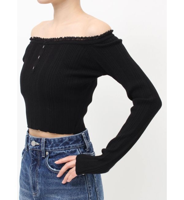 EVRIS「レーストリミングオフショルニットトップス」|ニット・セーター|