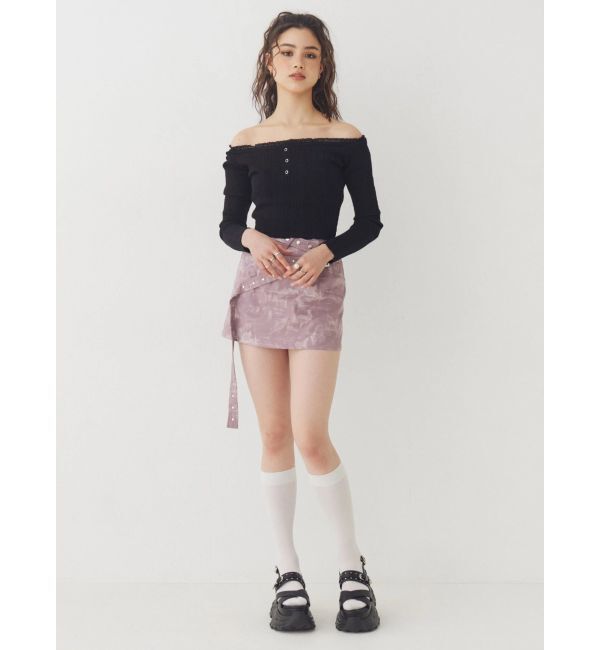 EVRIS「レーストリミングオフショルニットトップス」|ニット・セーター|