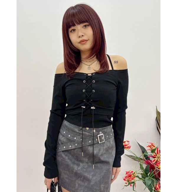 EVRIS「2WAYリブアンサンブルオフショルトップス」|Tシャツ・カットソー|ブラック