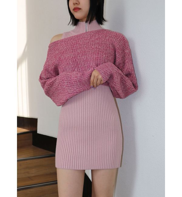 jouetie「レイヤードニットミニワンピース」|ワンピース|ピンク